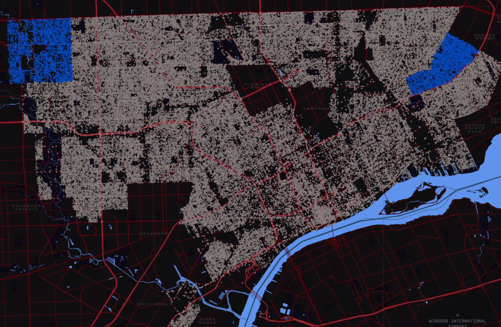 Detroit Fire Incident Data with engine areas 54 & 58 highlighted